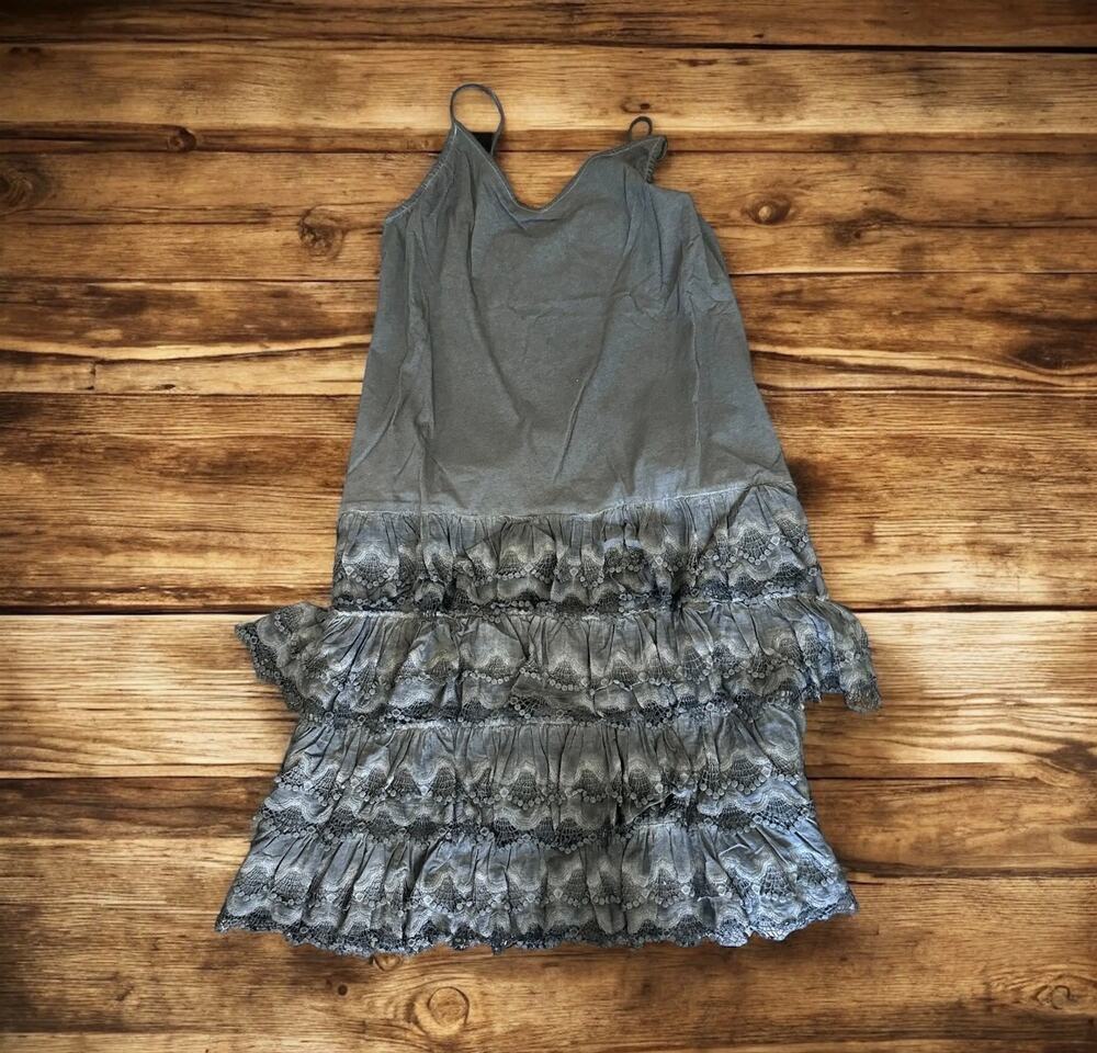 A Rare Bird Cotton Linen Slip Dress black distressed with ruffles NWT S/M